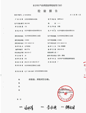 管網(wǎng)增壓無負壓給水設(shè)備質(zhì)量檢測報告范本